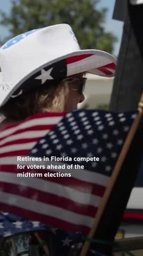 Vertical Video - Retirees in Florida complete for voters ahead of the midterm elections