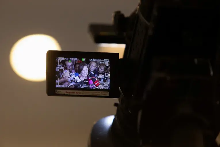 Video, A camera with an interview on the screen