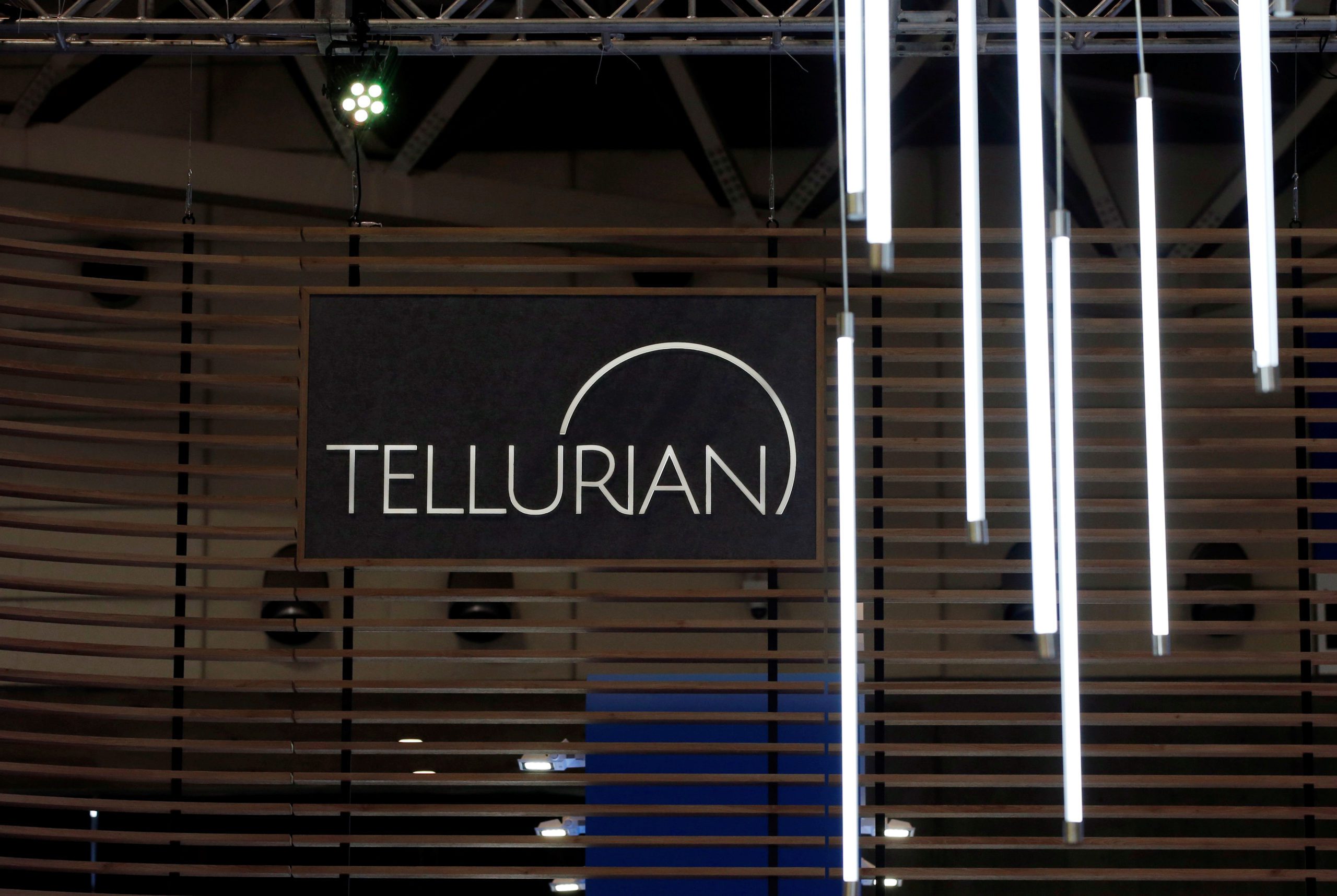 The logo of Tellurian Inc is seen in its booth at Gastech, the world's biggest expo for the gas industry, in Chiba, Japan April 4, 2017. REUTERS/Toru Hanai - RC1F0FD0D430