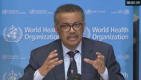 The head of the World Health Organization (WHO) Tedros Adhanom Ghebreyesus, speaking to reporters in Geneva, courtesy of UNifeed
