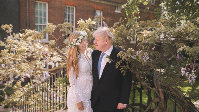 Boris and Carrie Johnson are seen in the garden of 10 Downing Street, after their wedding, in London