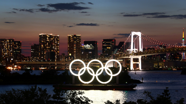 The Olympic Rings are photographed ahead of the Tokyo 2020 Olympic Games in Tokyo