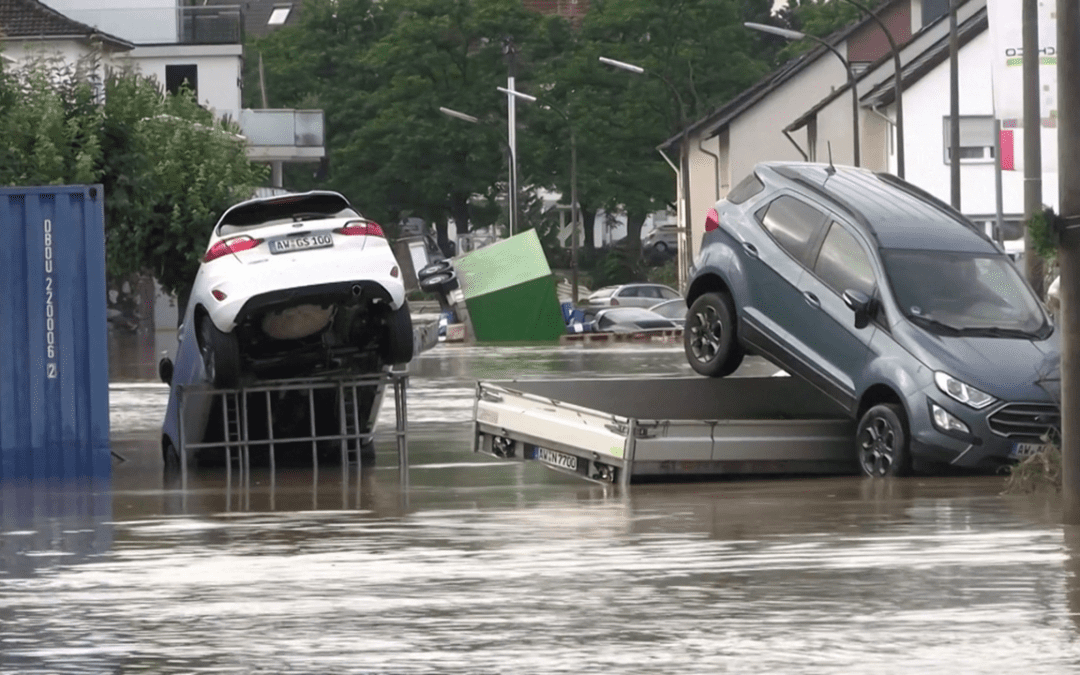 Cars overturned, streets inundated by floodwaters in Germany’s Eifel