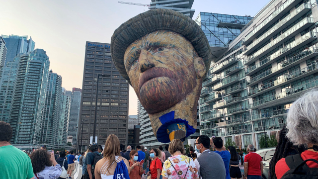 Balloon made in the likeness of Dutch post-impressionist artist Vincent Van Gogh rises above the Toronto waterfront