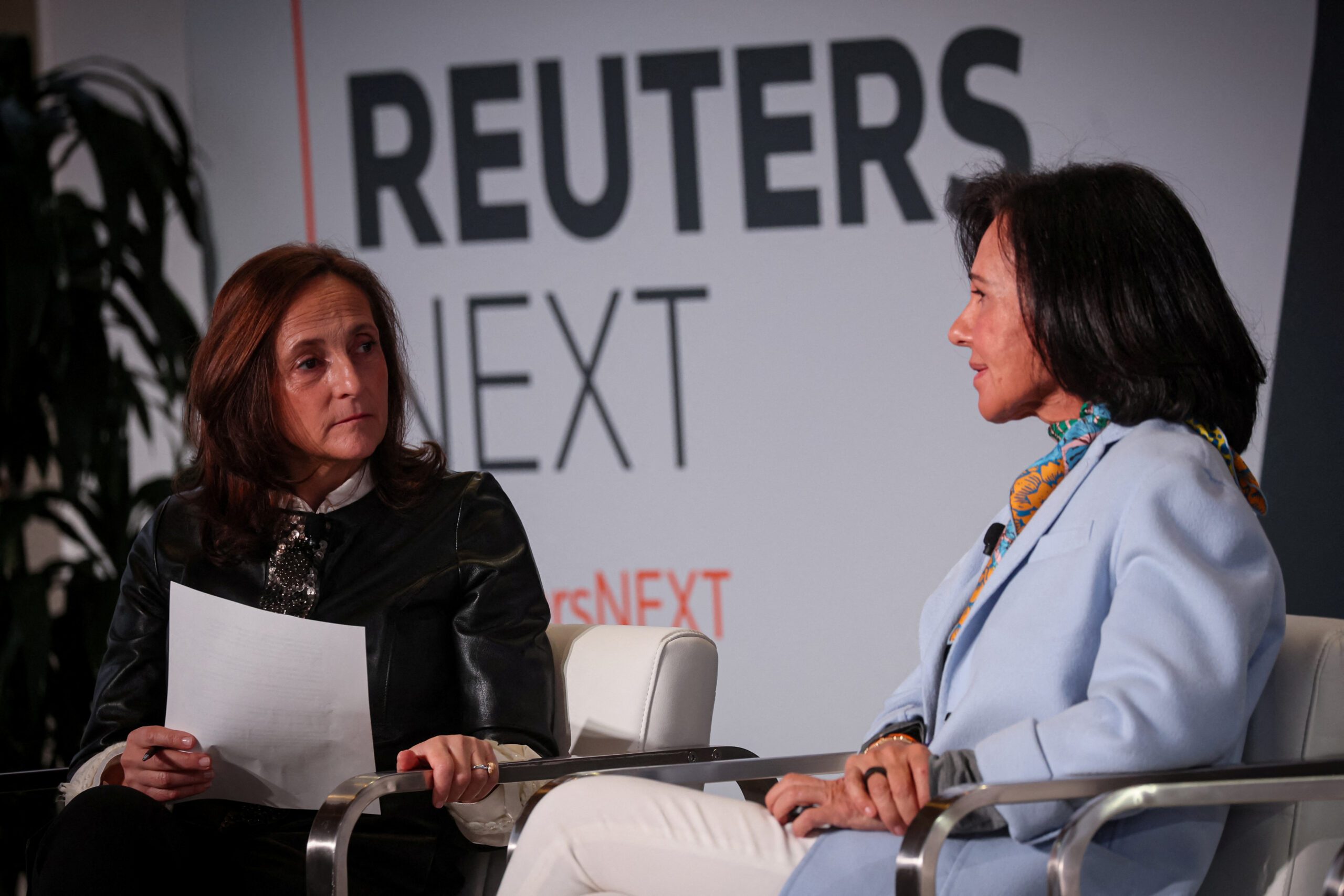 Reuters Editor-in-Chief Alessandra Galloni interviews Ana Botin, CEO of Santander, during the ReutersNEXT Newsmaker event in New York City, New York, U.S., November 9, 2023. REUTERS/Brendan McDermid
