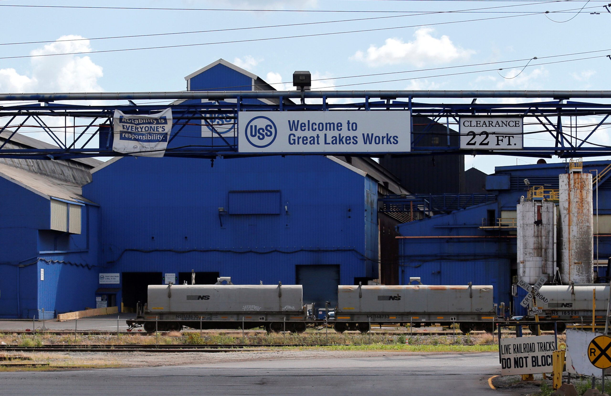 An entrance to the U.S. Steel Great Lakes Works plant is seen in Ecorse, Michigan, U.S., September 24, 2019. Picture taken September 24, 2019. REUTERS/Rebecca Cook