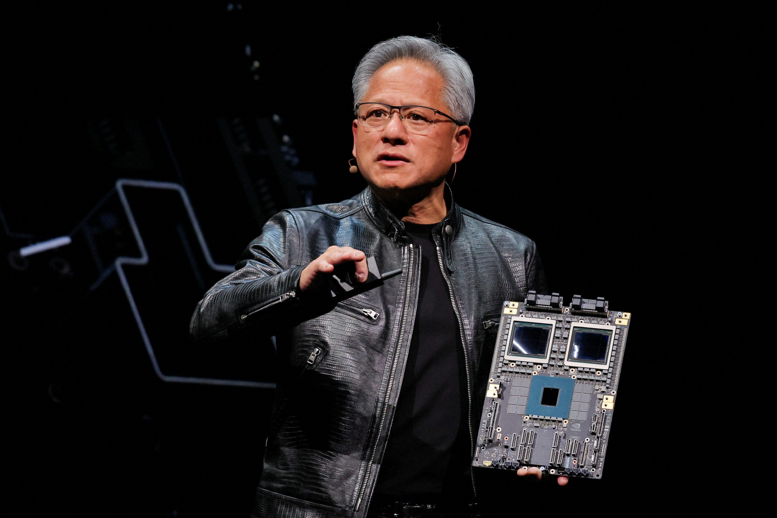 FILE PHOTO: Nvidia CEO Jensen Huang presents NVIDIA Blackwell platform at an event ahead of the COMPUTEX forum, in Taipei, Taiwan June 2, 2024. REUTERS/Ann Wang/File Photo