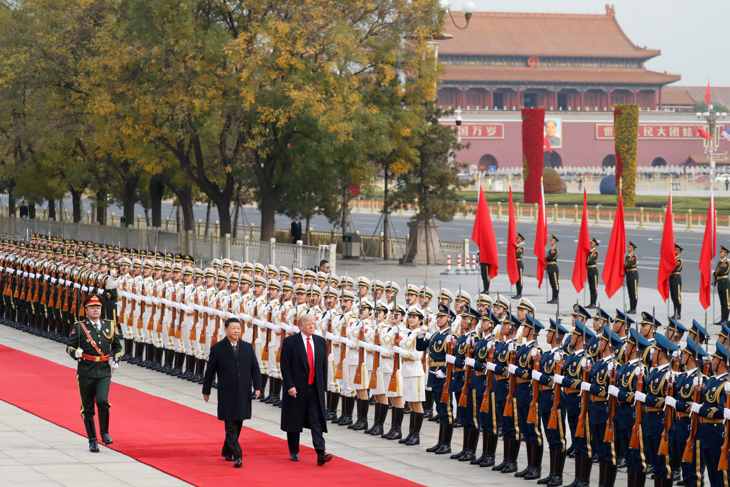 U.S. President Donald Trump arrives for a welcoming ceremony with China's President Xi Jinping in Beijing, China, November 9, 2017. REUTERS/Damir Sagolj