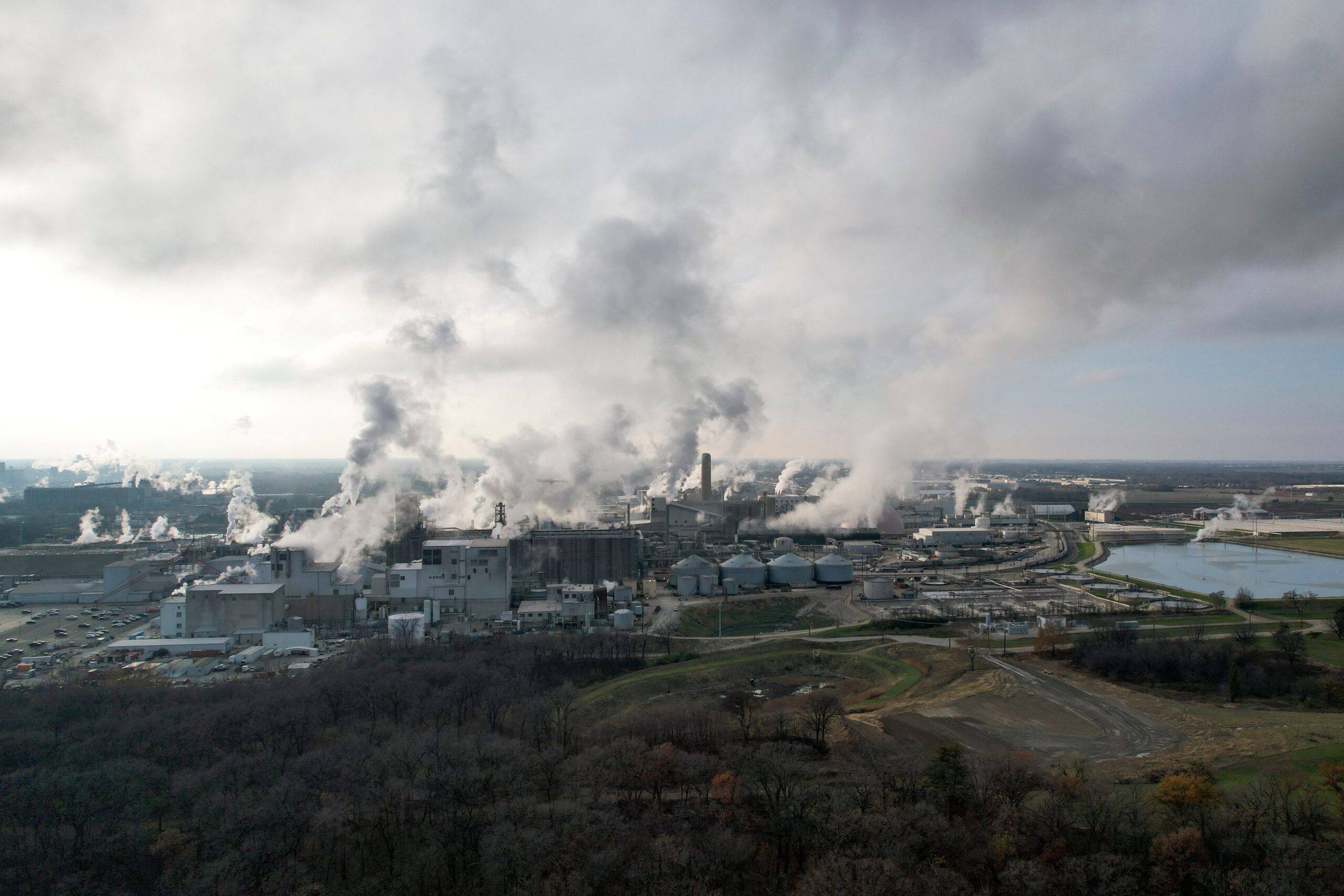 A drone view of the Archer Daniels Midland headquarters in Decatur, Illinois, U.S. November 23, 2024.  REUTERS/Vincent Alban