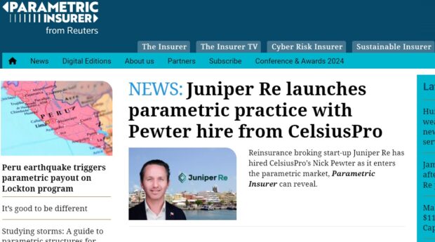 Parametric Insurer launches to provide in-depth coverage of growing forms of alternative risk transfer